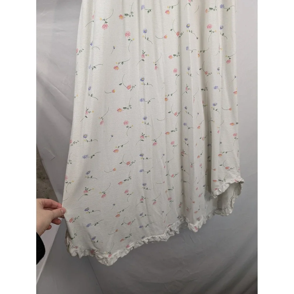 Vintage 90s Floral Lace Trim Sleeveless Nightgown Size S Cottagecore Button Twee